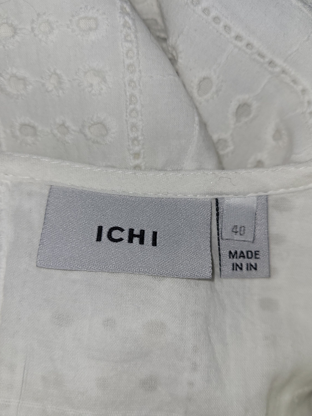 Ichi White Cotton Eyelet V-Neck Mid-length Shift Dress Size 40 - Picture 7 of 7